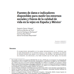 Fuentes de datos e indicadores disponibles para medir los entornos sociales y físicos de la calidad de vida en la vejez en España y México.