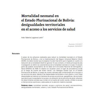 Mortalidad neonatal en el Estado Plurinacional de Bolivia: desigualdades territoriales en el acceso a los servicios de salud