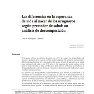 Las diferencias en la esperanza de vida al nacer de los uruguayos según prestador de salud: un análisis de descomposición.