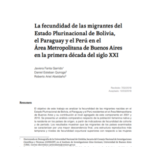 La fecundidad de las migrantes del Estado Plurinacional de Bolivia, el Paraguay y el Perú en el Área Metropolitana de Buenos Aires en la primera década del siglo XXI.